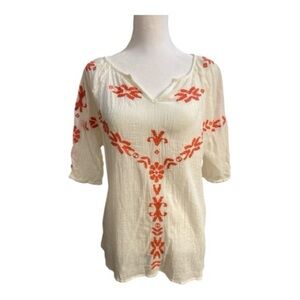 GB Women’s Embroidered Cream and Orange Blouse
